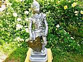 Large Medieval Knight Statue Vintage Chalkware Ceramic Figure Silver Knight Armor Gold Shield on Pedestal 2 Pc Sculpture Man Cave Home Office Decor Unique Housewarming Father's Day Mother's Day Gift. This is a spectacular vintage silver knight in armor wi