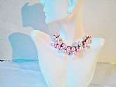 Pink & Blue Pearl Necklace Vintage Mint Goldtone Chain Bubbles Necklace Baby Shower Bridesmaid