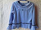 Girls Top Blouse Sz 5 Vintage Blue Velvet Flair Ruffle Cuffs Long Sleeve Embroidered Flowers Rose Cottage Dressy Fashion School Clothes