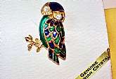 Green & Blue Owl Genuine Austrian Crystal Eyes Brooch New Vintage Enameled Goldtone Metal Pin Bird Animal Figural Owl Figure