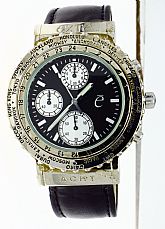 New Exte Acht Watch Chronograph World Time Rotating Bezel Stainless Steel Black Dial