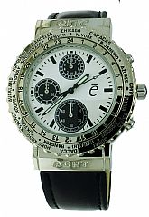 New Exte Acht Watch Chronograph World Time Rotating Bezel Stainless Steel White Dial