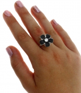 New 925 Sterling Silver Polished Fashion Jewelry Flower Ring Black & White CZ
