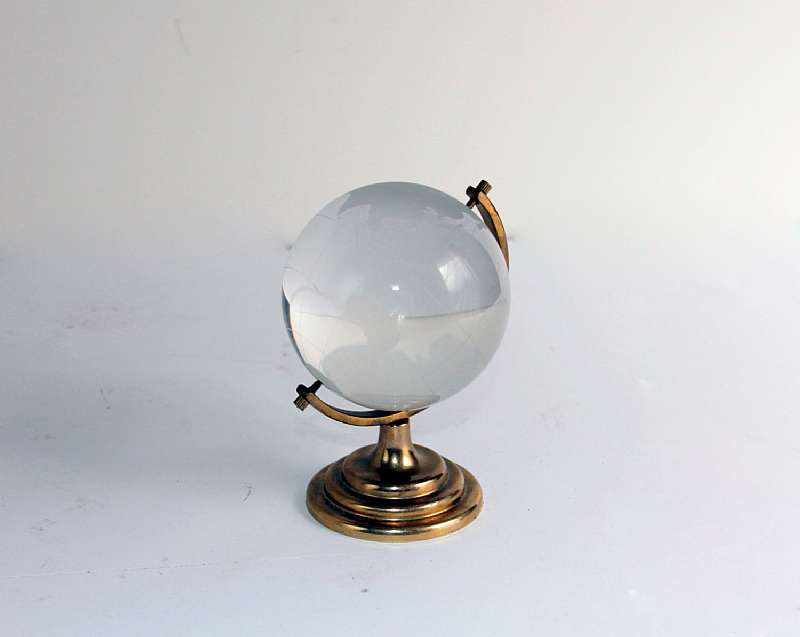 Etched Crystal Globe on Brass Stand, Glass Globe on Stand, Desk Globe