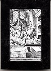 Framed Black and White Line Drawing Reproduction of Middle Ages Woodcut