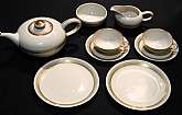 Up for sale is this gently used Hutschenreuther Selb Bavaria 10 Piece Tea Set in great condition with no chips or cracks. Included is Two 8" Salad Plates, Two saucers, Two cups, one Creamer, one open Sugar Bowl, One Teapot and One tea pot lid. Ship