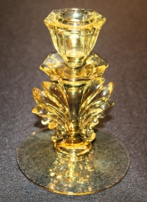 Up for sale are these Fostoria Baroque Yellow Glass Candlestick Holders With An Art Deco Flame in excellent condition with no chips or cracks. They measure approx.  5 3/4"T by about 4 3/4" W. Shipping Excludes: Alaska/Hawaii, US Protectorates,