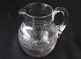 Up for sale is this Large Cloverleaf Design Two Quart Pitcher in excellent condition with no chips or cracks. This could be Fostoria or Tiffin but I.m not sure. Thia holds approx. 2 quarts and measures approx. 7"T measuring from the spout to table. I