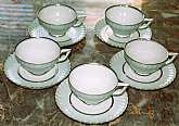 Up for sale are these Rare Royal Tettau South Wind Grey Green Set Of Five Cup & Saucer Sets in excellent condition with no chips or cracks. The cups measure approx. 2 1/4"T and the saucers 6 1/8"W.  Please see my other sales for more of this
