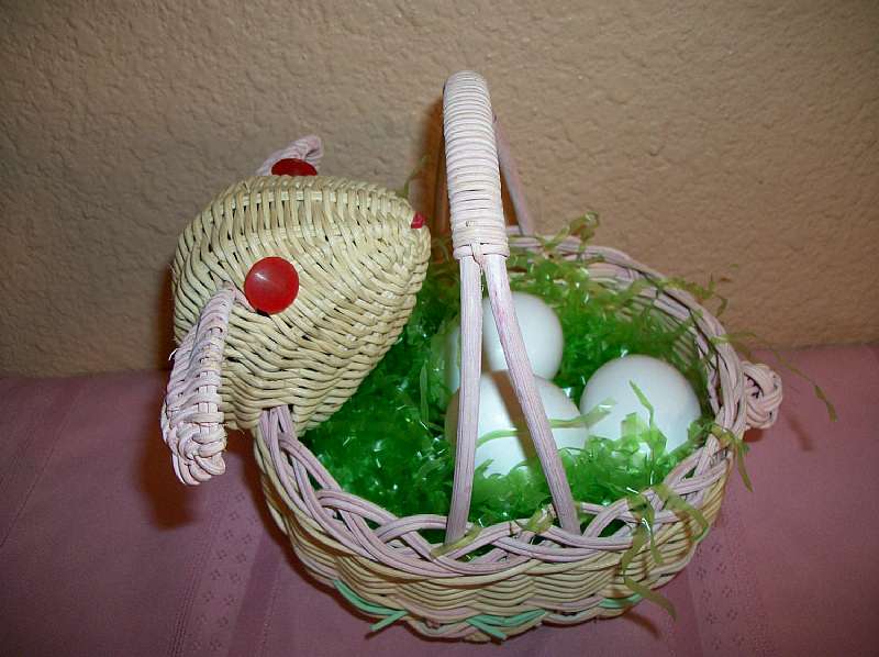 Easter Basket Pink Bunny Rabbit Pastel Wicker Egg Hunt Basket Vintage ...