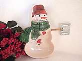 Winter entertaining serving dish, candy bowl, decorative ceramic. SNOWMAN and Shovel Bowl by Jan Karon for HALLMARK.Based on Max from Mitford, the charming snowman in Jan Karon's book. Max wears a flowerpot hat, green scarf, and apple buttons.