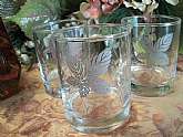 Three vintage 1960s Libbey Bar Glasses with a trio of silver leaves. Skeleton Leaf pattern Hi-Ball beverage glasses.