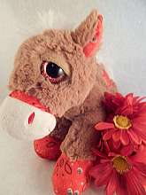 Vintage 1990s collectible keepsake toy horse, stuffed plush brown pony..