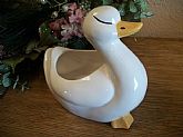 Ceramic Planter Duck Hand Painted White and Yellow Farm Animal Container Springtime Easter Plant Holder Vintage Home Decor