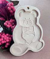 Teddy bear and heart ceramic baking mold by Pampered Chef, vintage 1991 bakeware.
