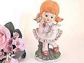 Vintage19790s  Homco Porcelain Figurine - Young Girl Holding a White Bunny Rabbit 