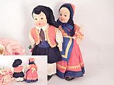Pair of charming dolls made in Italy. Old world European Italian heritage boy and girl dolls. Vintage 1930s Stockingette Mask Face Collectible Dolls.