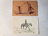 Vintage Cowboy Postcards: "LIGHTING UP" and "FOREFOOTING" in excellent condition