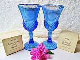 NIB Avon Fostoria Goblets George & Martha Washington Candle Holders New Vintage Collectible Blue Glass Goblet Set 4 Candles Included Home Decor Housewarming Christmas Birthday Hostess Gift. Here are 2 New in the original boxes Avon Fostoria blue goble
