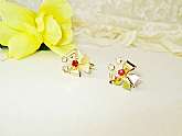 Gold Bow Ribbon Earrings Vintage Metal Bow White Red Rhinestones Ribbons Screw Earrings Costume Jewelry