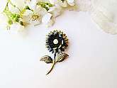Black Gold Daisy Flower Brooch Vintage Metal Flower Pin