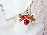 Red Jingle Bells Earrings New Vintage Red & Green Metallic Bows Christmas Novelty Jewelry