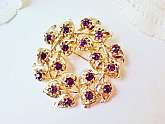 Purple Rhinestones Wreath Brooch Vintage Hearts Leaves Leaf Pin Goldtone Metal Wreath Brooch Costume Jewelry