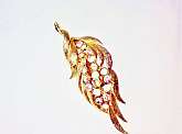 Gold Rhinestone Feather Brooch Vintage Pin AB Aurora Borealis Crystal Rhinestones Figural