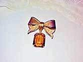 Iridescent Gold Bow Topaz Amber Crystal Brooch Vintage Unworn New Crystal Orange Pin Fall Costume Jewelry