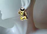 Halloween Ghosts Earrings Shiny Goldtone Vintage Happy Ghost w Black Top Hat Novelty Costume Jewelry Spooky Scary Festival Fashion Day of the Dead Here is a beautiful pair of shiny gold Vintage Happy Ghost with Black Top Hat Pierced Earrings from back in