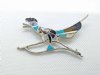 Zuni Style Sterling Pin Roadrunner Inlaid Turquoise and Other Stones, Vintage
