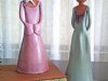 Unique Artisan Girl Figurines, Clay Pottery Art Singing Sisters, Vintage 1970s
