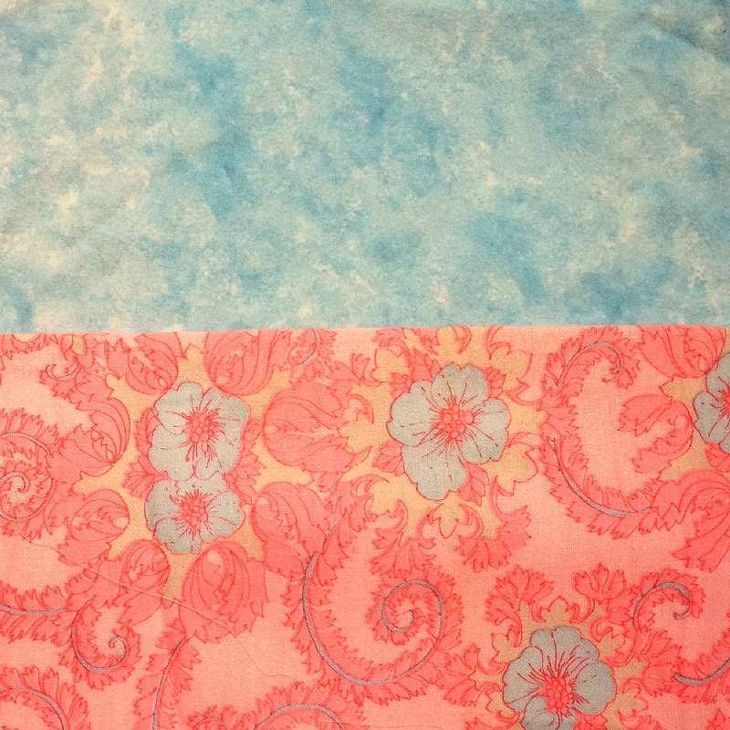 Two lovely vintage flannel fabric in pink and blue. the first is a vintage aqua cotton flannel fabric that looks like the clouds and the sky shaken up in a cocktail shaker and poured out. It is 40 wide x 35 long. This is Norcott Studio Design, 100% cotton