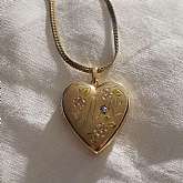 Beautiful vintage gold filled engraved heart diamond locket necklace.