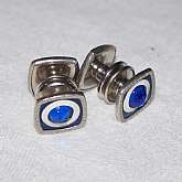 Vintage Art Deco fancy snap link glass or crystal cuff links in sapphire blue.   They have faceted blue sapphire high dome cabs in the center and also on the back ends since they are double sided.  The cuff links are in excellent condition are a fabulous