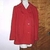 Gorgeous Vintage women's Red Pea Coat by J.G. Hook. It is done in wonderful blood red wool, richer than the flash makes this look here. It has classic detailing and is very heavy; perfect for cold Winter days & nights. This looks as if it was rarely w