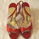 Vintage Amano USA patent leather and acrylic slingback shoes sandals.  Stunning on and very beautiful gently worn shoes. Perfect for the Spring or Summer season. They are a size 7 1/2 AAA but also fit a slim M which I am.
