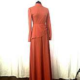 Vintage House of Bianchi 70s formal dress peplum maxi gown in pretty true coral color.  Not sure why my photos made them look dark coral but they are the bright orangy peach coral.  I adjusted the first photo to show color - please not that different bran