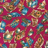 Fabulous newer vintage silky rayon poly silk blend crepe de chine fabric with musical instruments and learning motif.   It is gorgeous 46 inches wide by almost 6 yards.  There is a cut out spot at one end that we did not include in our measurements. It ha