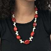 Fabulous vintage artisan made heavy big red coral  gemstone bead necklace. It is beautiful designed with the large dyed ? red coral beads accented with freshwater pearls and citrine gemstone chip beads. The necklace measures 24 inches and looks wonderful