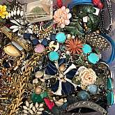 Huge 17 lb lot of vintage to newerwear, repair and craft jewelry.  There are watches, pins,necklaces, earrings and beaded bracelets including gemstones.  Great vintage harvesting lot with vintage cabs.  First photo shows only half of the bin - we broke it