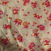 Adorable vintage 1930s  zodiac horoscope juvenile cotton flannel novelty fabric In yellow pink and orange. The animals and children depicted are soooo darned cute! This fabric measures 35.5 inches wide x 6 yds. This has been stored a long time so should b