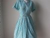 Vintage 50s Aqua Blue Gingham Pleated Rockabilly Shirtwaist Day Dress
