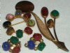 Vintage 12k GF Gold Filled Carved Gemstone Scarab Brooch Pin Earrings Lot + Pin