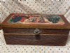 Antique Barn Wood Box with Glass Knob Handle, Leather Hinges and NYS Grape Label
