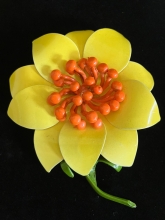 60's bright yellow enamel flower pin