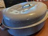 Gray and White Graniteware Roating Pan With Lid