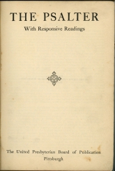This is antiquarian book of "The Book Of Psalms" in a song format, with the appropriate responside readings.  Published in 1912 by The United POresbyterian Board of Publication.