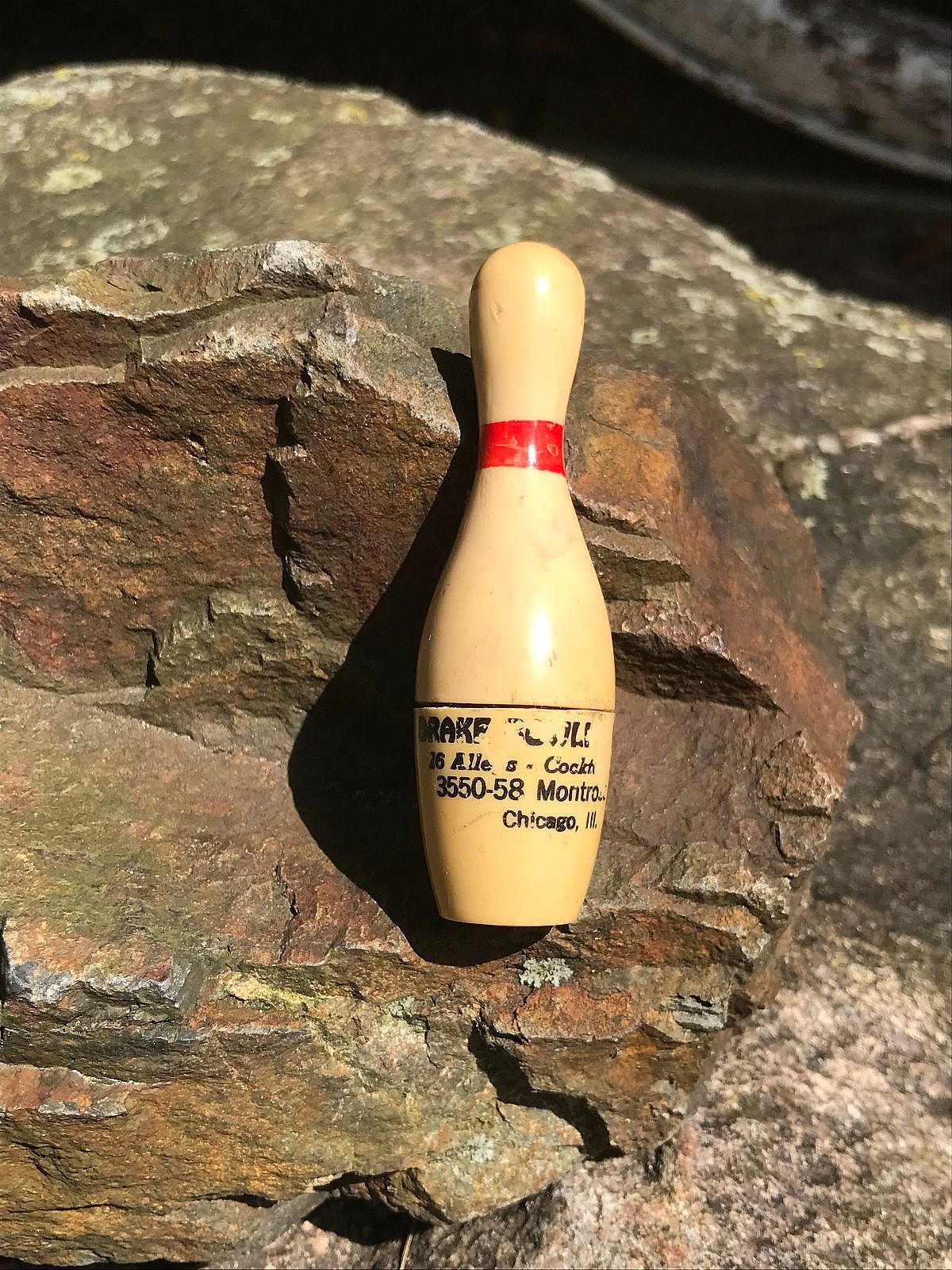 miniature bowling pin, pocket lighter, funky, advertisement, giveaway, midcentury, collectible, tobacciana, smoking, smoker, cigarette, novelty, gift, birthday gift, christmas gift, stocking stuffer, bowler, bowling alley, pinsetter
