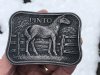 James Lind Wyoming Art Studio Works Pewter Pinto Horse Belt Buckle - 1975 - from DustyMillerAntiques